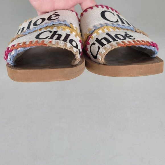 Chloe Woody Sandals Slides Flats Logo Multicolor Stitch Size 38 US size 8 - Picture 5 of 14